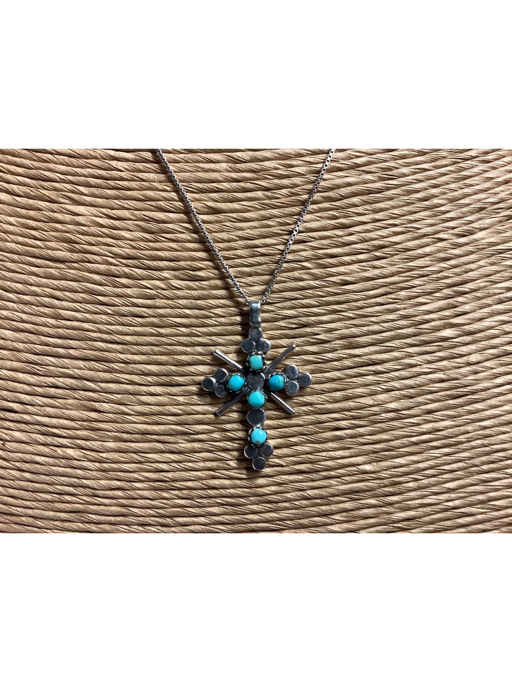 Charlie John Navajo Sterling Silver Turquoise Cross Pendant
